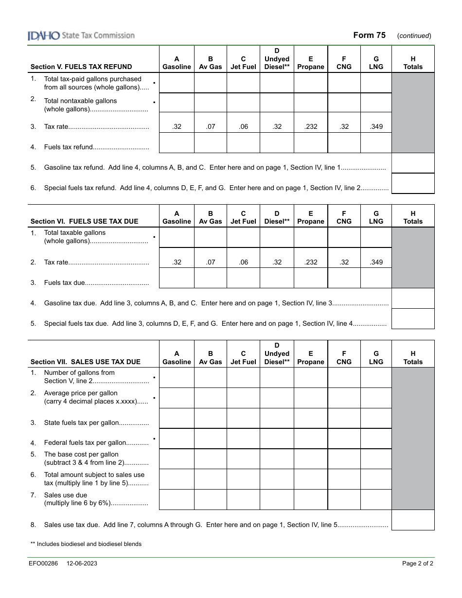 Form 75 (EFO00286) Fuels Use Report - Idaho, Page 2