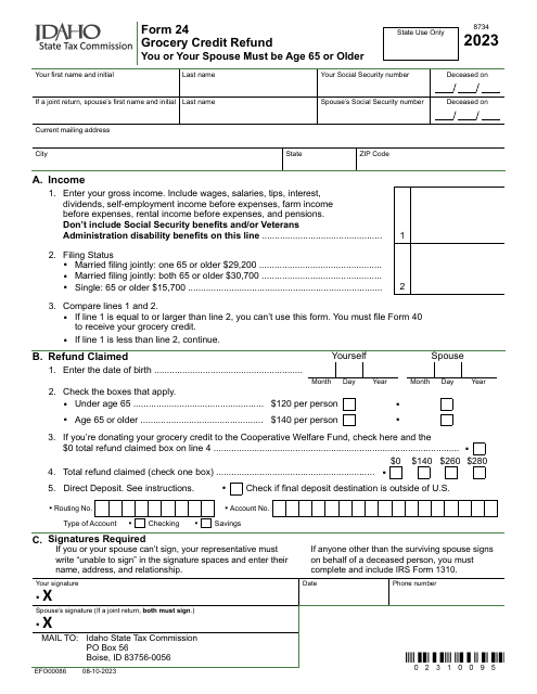 Form 24 (EFO00086) Grocery Credit Refund - Idaho, 2023