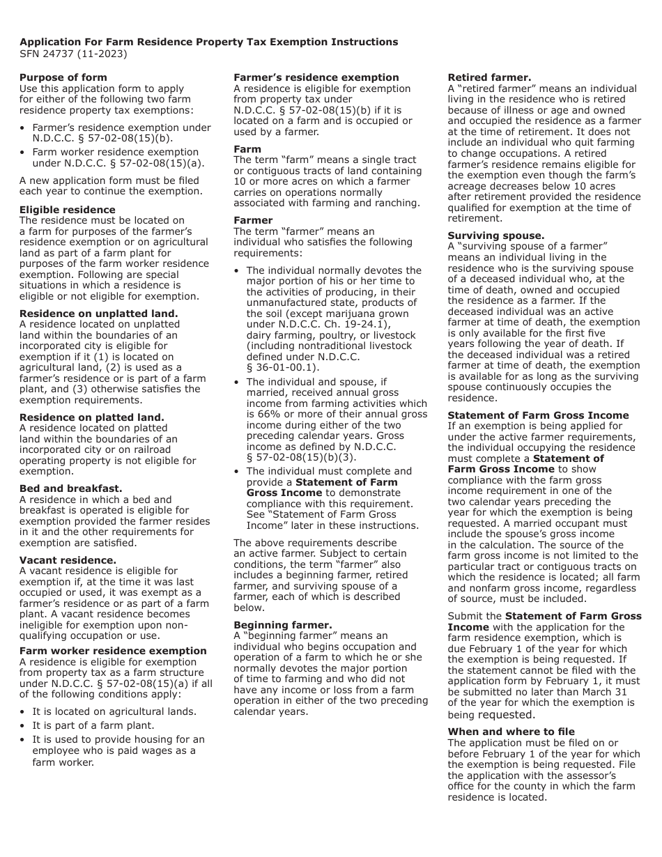 Form SFN24737 Application for Farm Residence Property Tax Exemption - North Dakota, Page 2