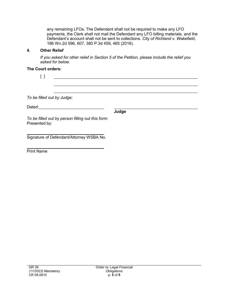 Form CR08.0810 Order Re: Legal Financial Obligations - Washington, Page 5