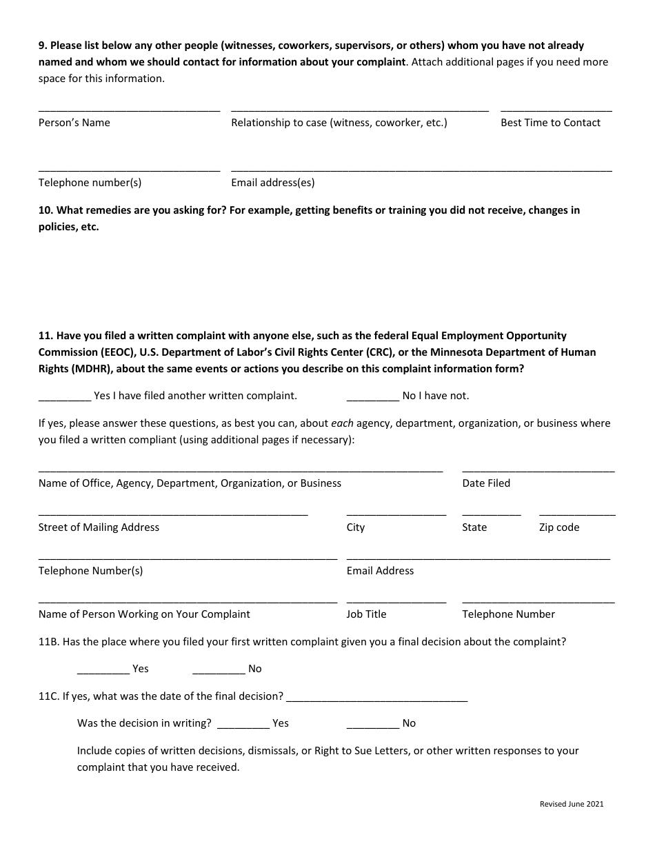 Wioa Discrimination Complaint Form - Minnesota, Page 5
