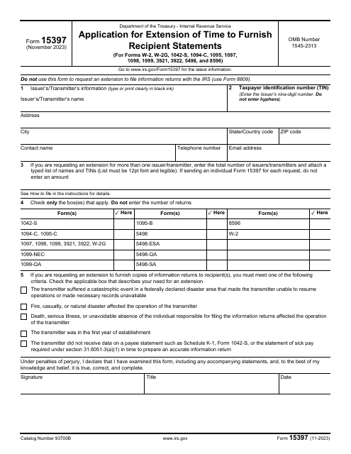 IRS Form 15397  Printable Pdf