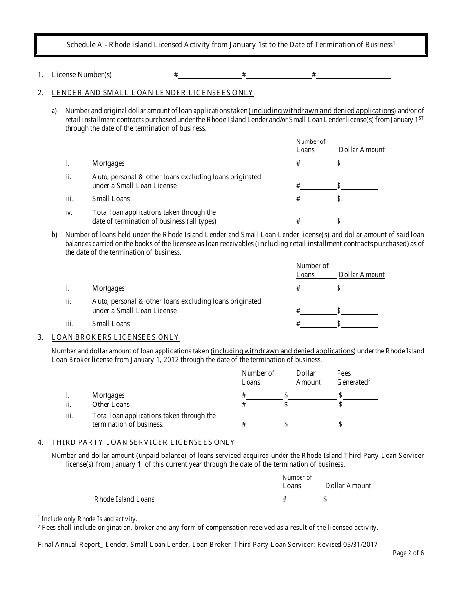 Final Annual Report - Lender / Small Loan Lender / Loan Broker / Third Party Loan Servicer - Rhode Island, Page 3
