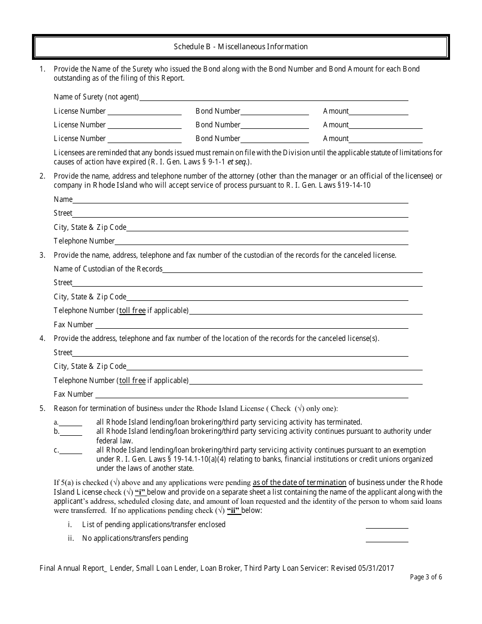 Final Annual Report - Lender / Small Loan Lender / Loan Broker / Third Party Loan Servicer - Rhode Island, Page 4