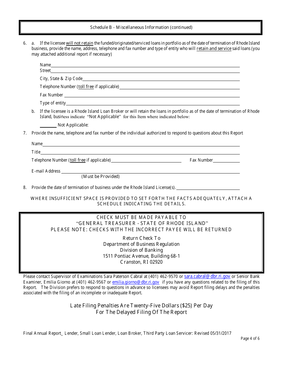Final Annual Report - Lender / Small Loan Lender / Loan Broker / Third Party Loan Servicer - Rhode Island, Page 5