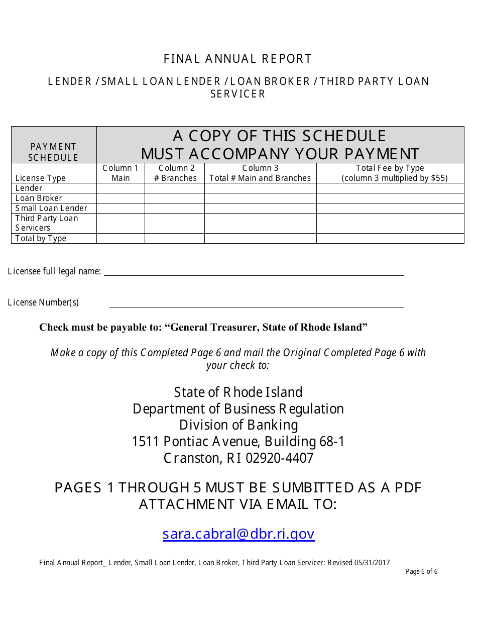 Final Annual Report - Lender / Small Loan Lender / Loan Broker / Third Party Loan Servicer - Rhode Island, Page 7