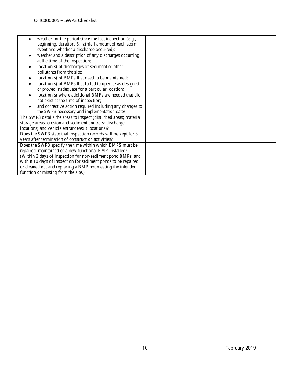 Construction General Permit Ohc000005 - Storm Water Pollution Prevention Plan Checklist - Ohio, Page 10