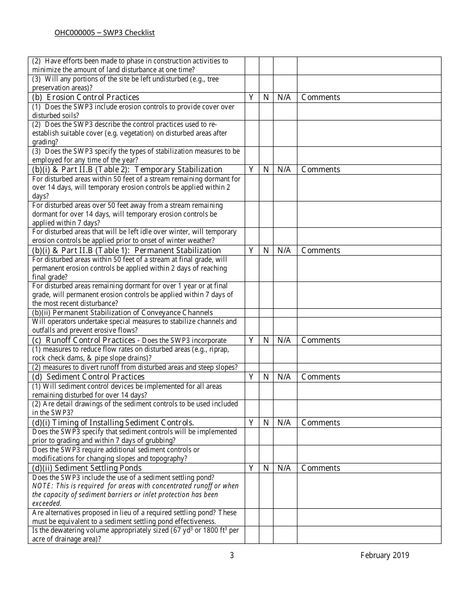 Construction General Permit Ohc000005 - Storm Water Pollution Prevention Plan Checklist - Ohio, Page 3