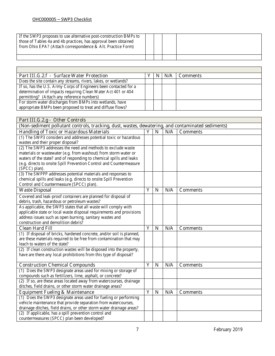 Construction General Permit Ohc000005 - Storm Water Pollution Prevention Plan Checklist - Ohio, Page 7