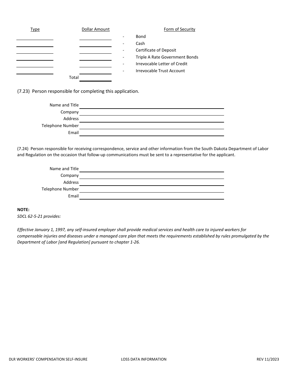 Application to Self-insure Workers Compensation Liabilities - South Dakota, Page 15