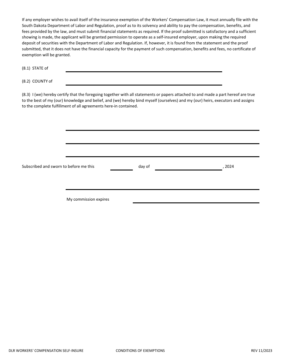 Application to Self-insure Workers Compensation Liabilities - South Dakota, Page 17
