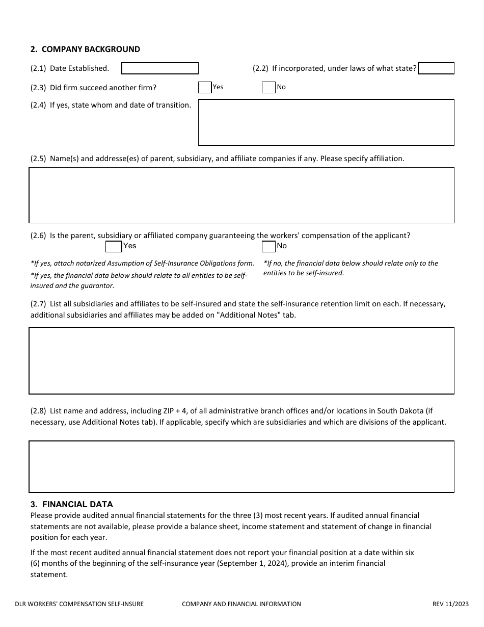 Application to Self-insure Workers Compensation Liabilities - South Dakota, Page 3