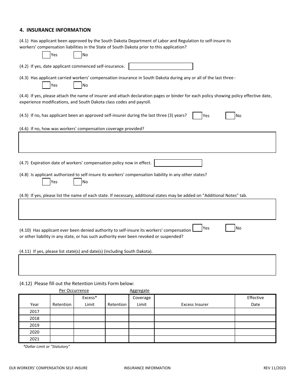 Application to Self-insure Workers Compensation Liabilities - South Dakota, Page 4