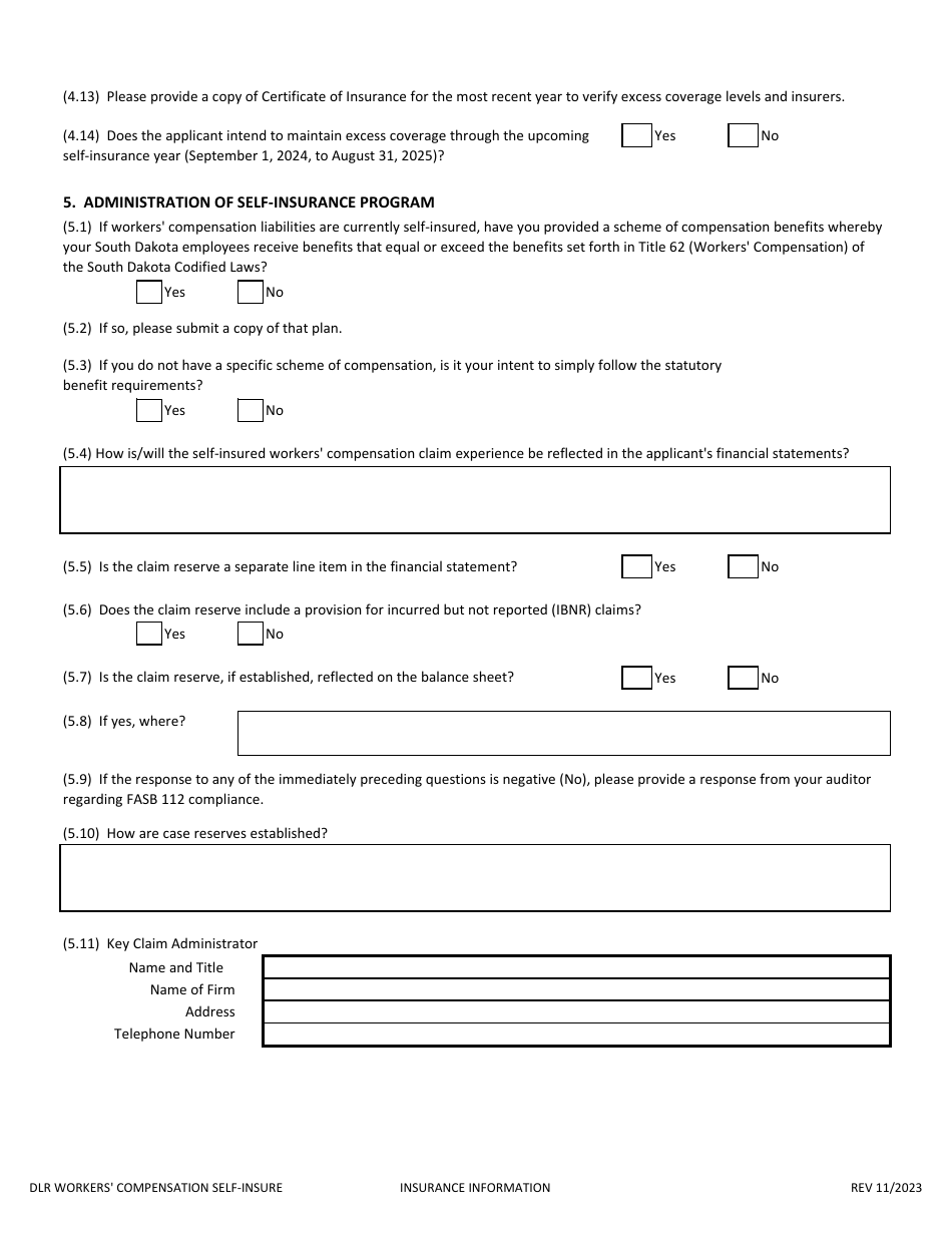 Application to Self-insure Workers Compensation Liabilities - South Dakota, Page 5