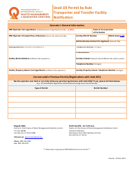 Used Oil Permit by Rule Transporter and Transfer Facility Notification - Utah