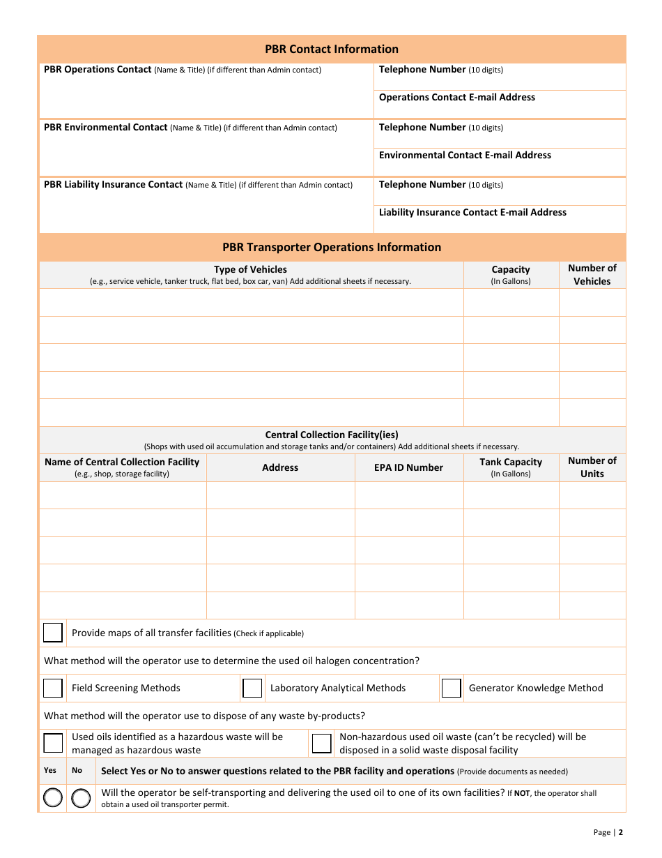 Used Oil Permit by Rule Transporter and Transfer Facility Notification - Utah, Page 2
