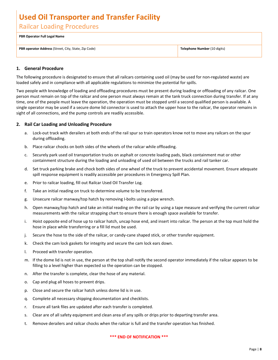 Used Oil Permit by Rule Transporter and Transfer Facility Notification - Utah, Page 8