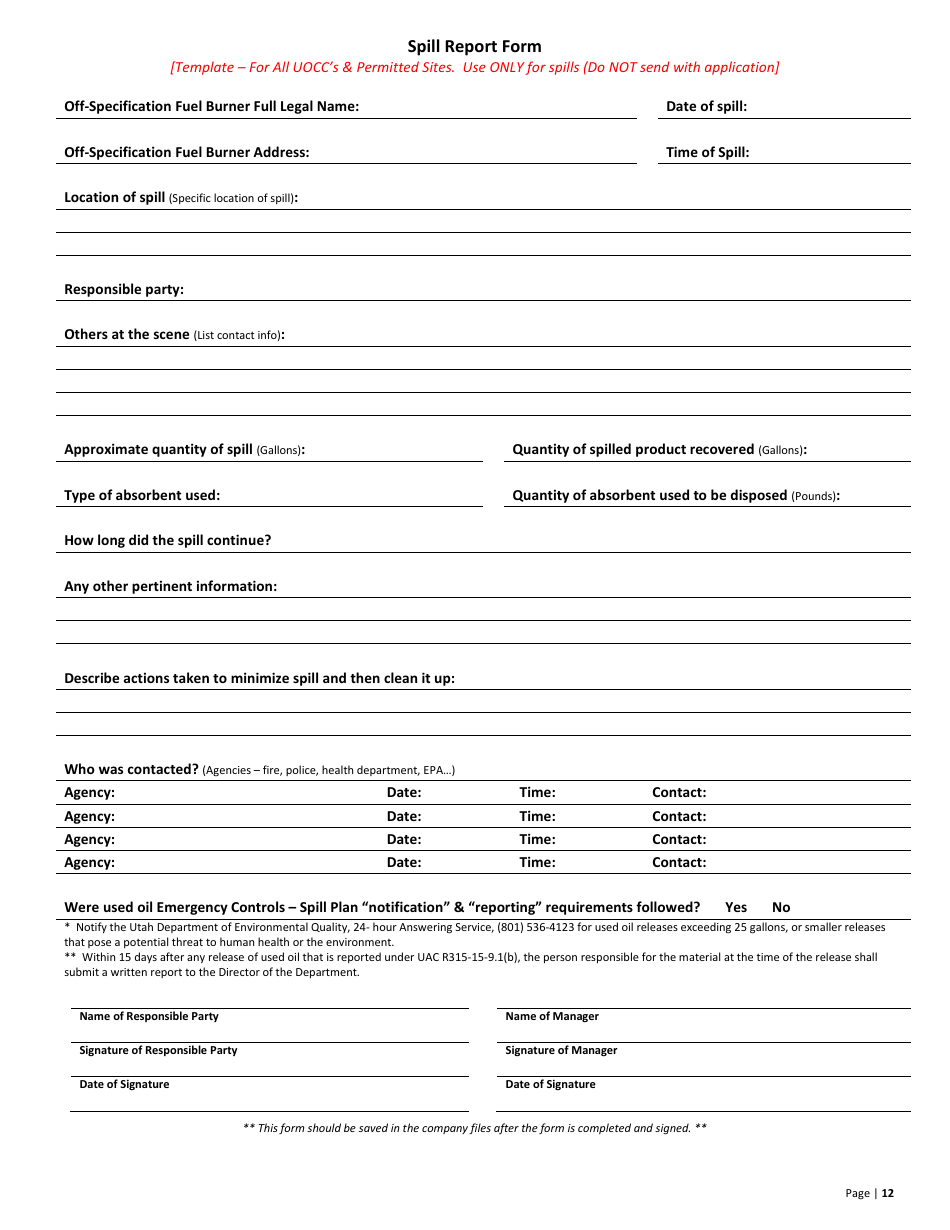 Used Oil off-Specification Fuel Burner New Permit Application  10-year Renewal - Utah, Page 12