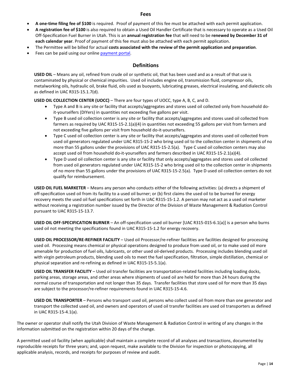 Used Oil off-Specification Fuel Burner New Permit Application  10-year Renewal - Utah, Page 14