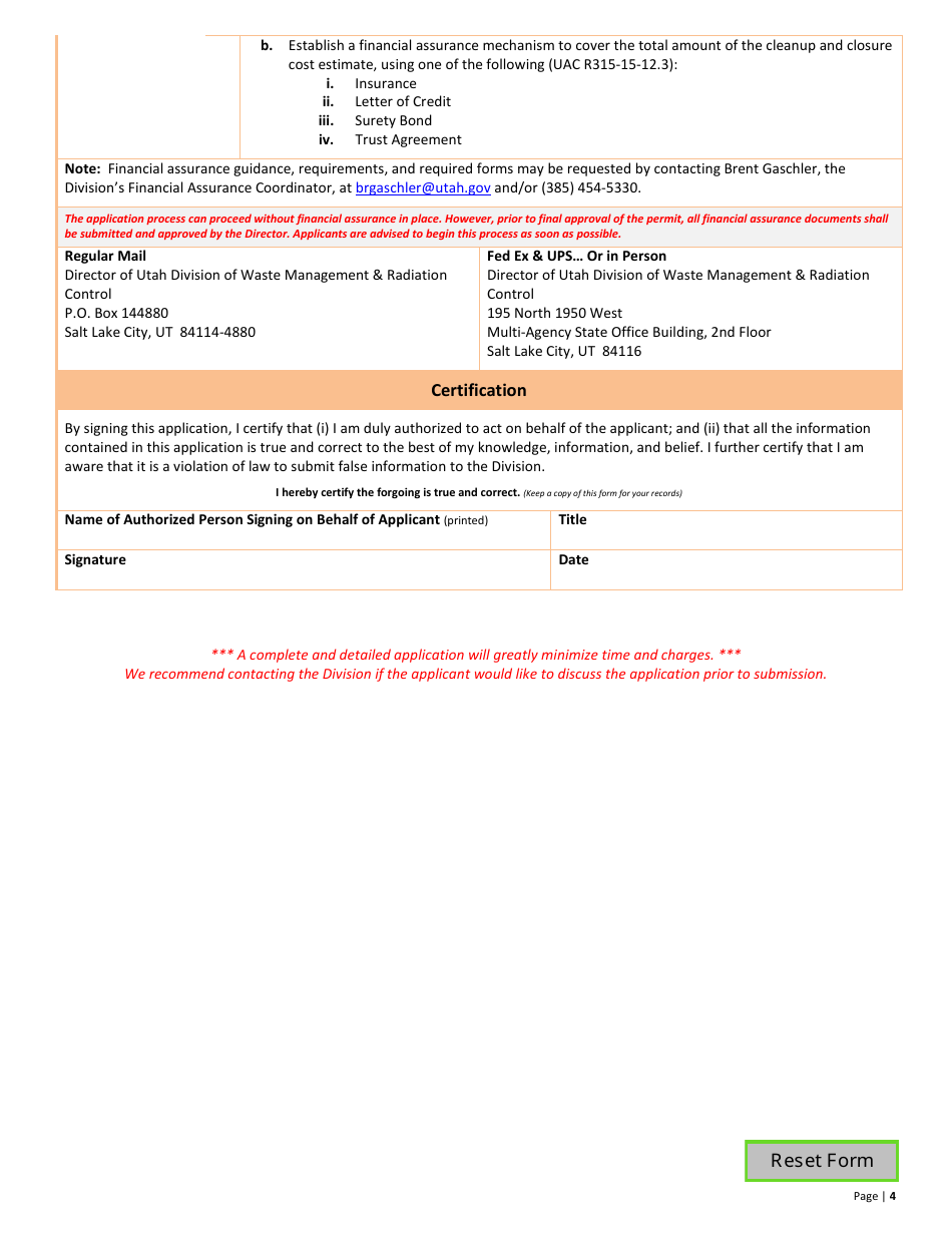 Used Oil off-Specification Fuel Burner New Permit Application  10-year Renewal - Utah, Page 4