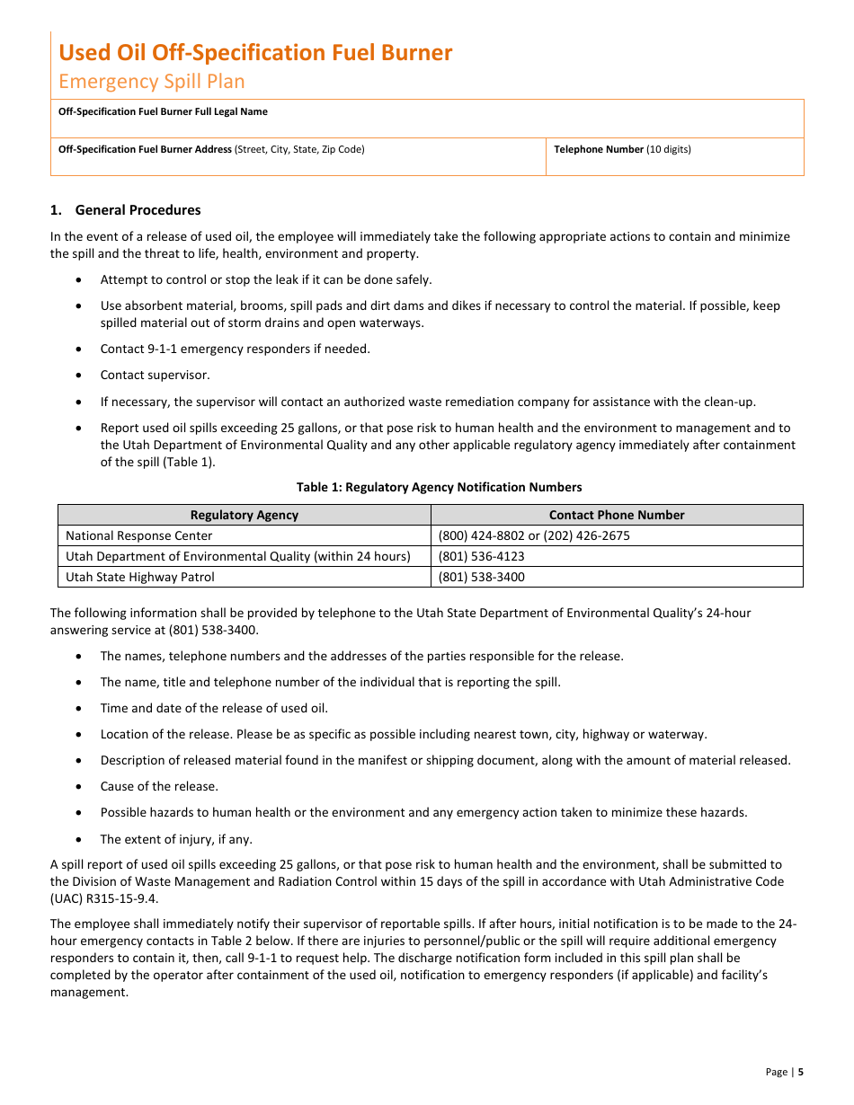 Used Oil off-Specification Fuel Burner New Permit Application  10-year Renewal - Utah, Page 5