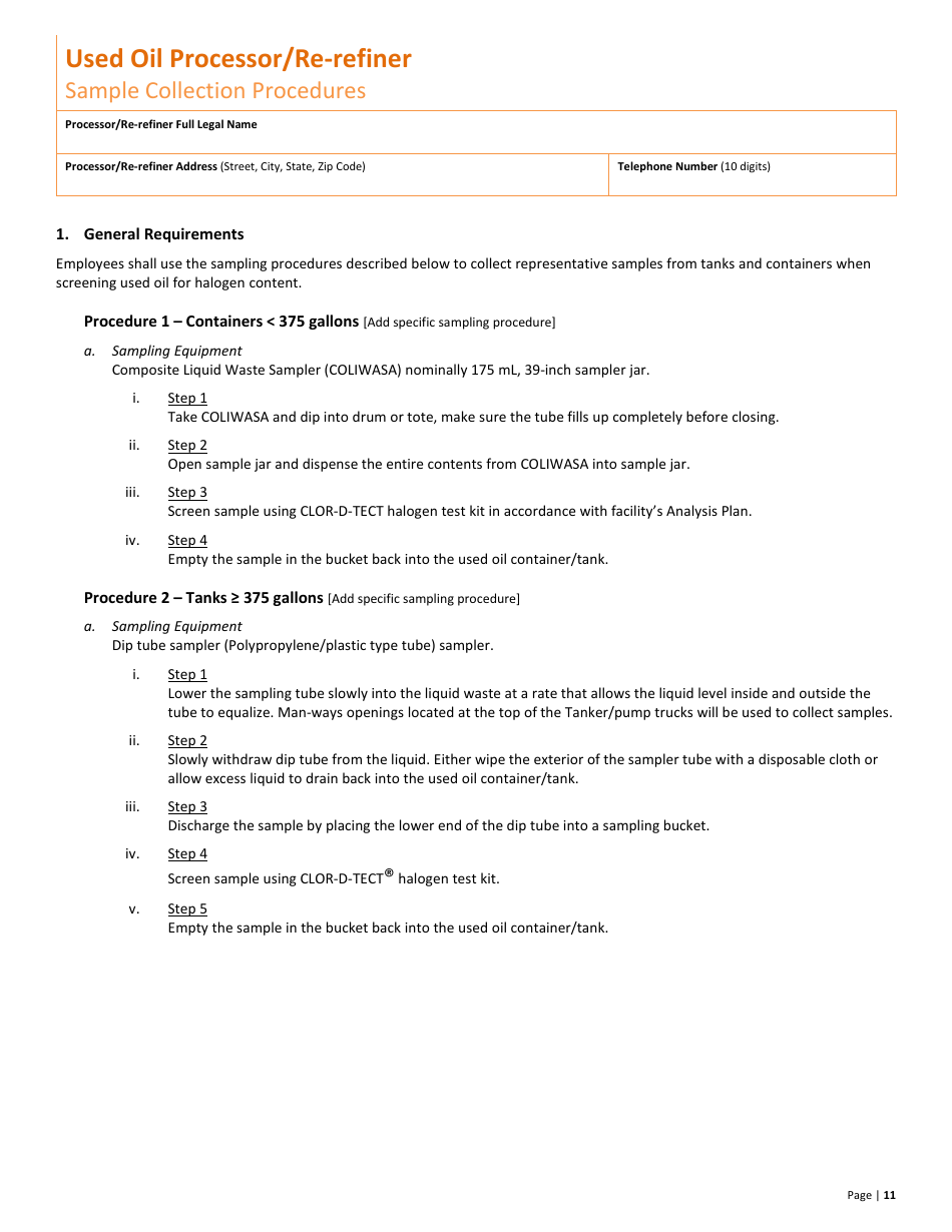 Used Oil Processor / Re-refiner New Permit Application  10-year Renewal - Utah, Page 11
