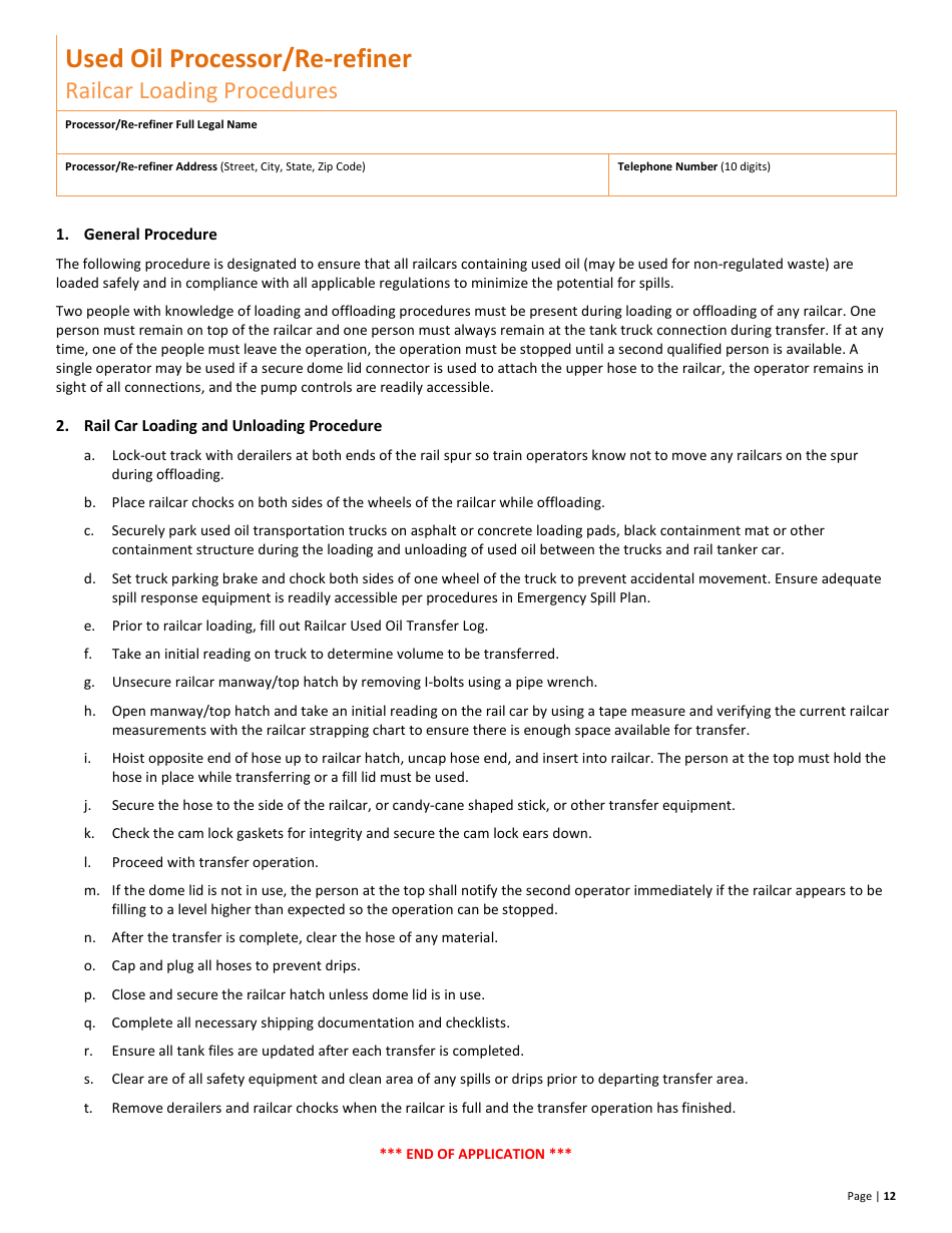 Used Oil Processor / Re-refiner New Permit Application  10-year Renewal - Utah, Page 12