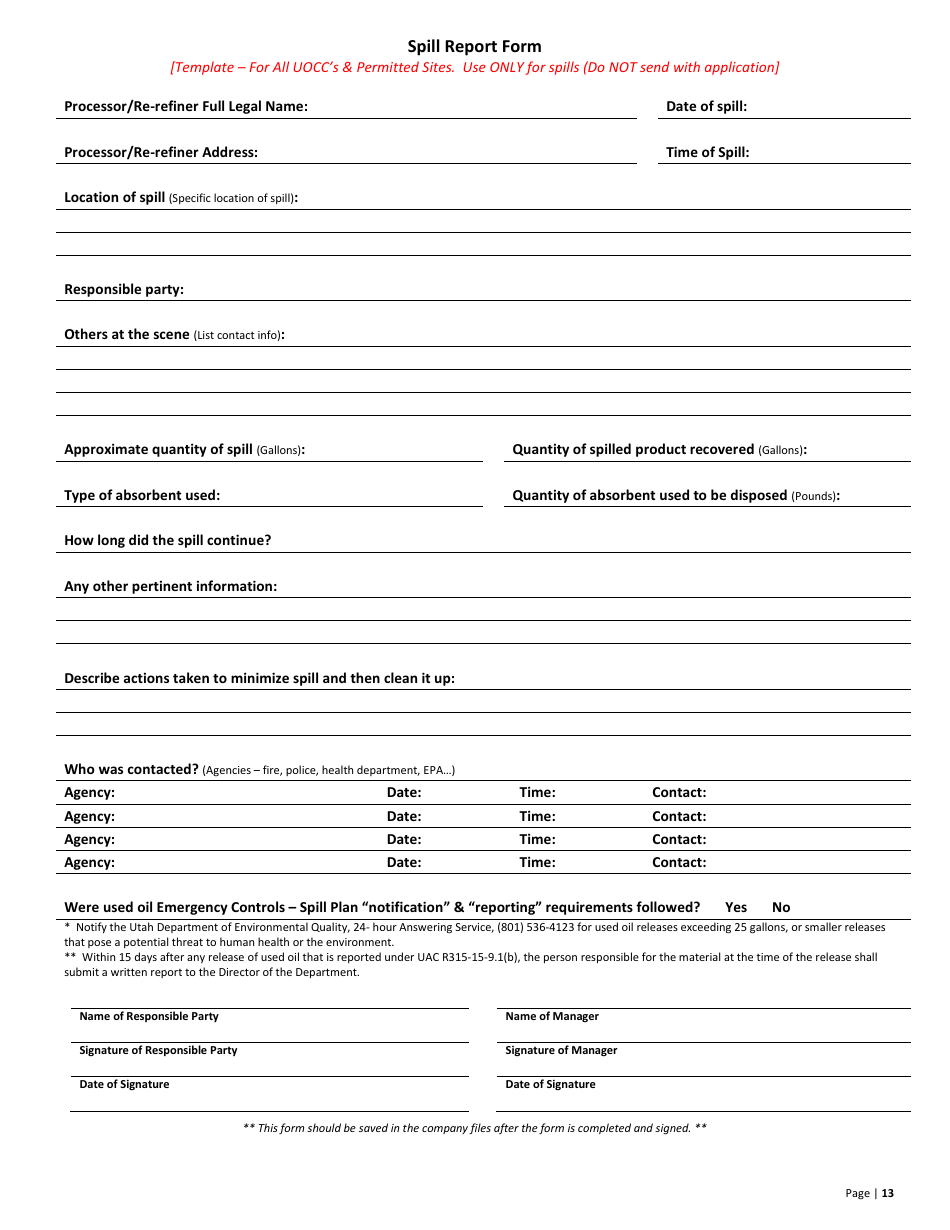 Used Oil Processor / Re-refiner New Permit Application  10-year Renewal - Utah, Page 13