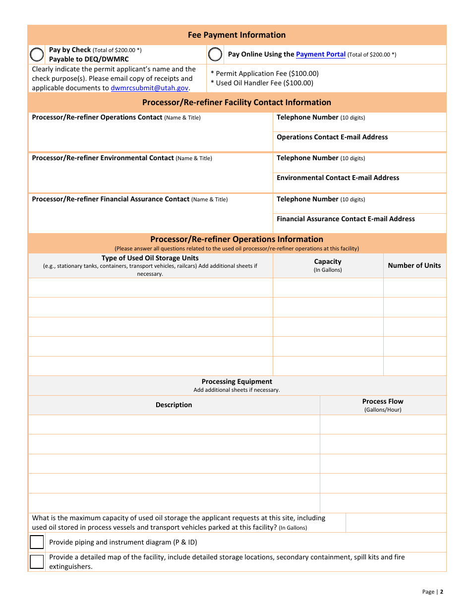 Used Oil Processor / Re-refiner New Permit Application  10-year Renewal - Utah, Page 2