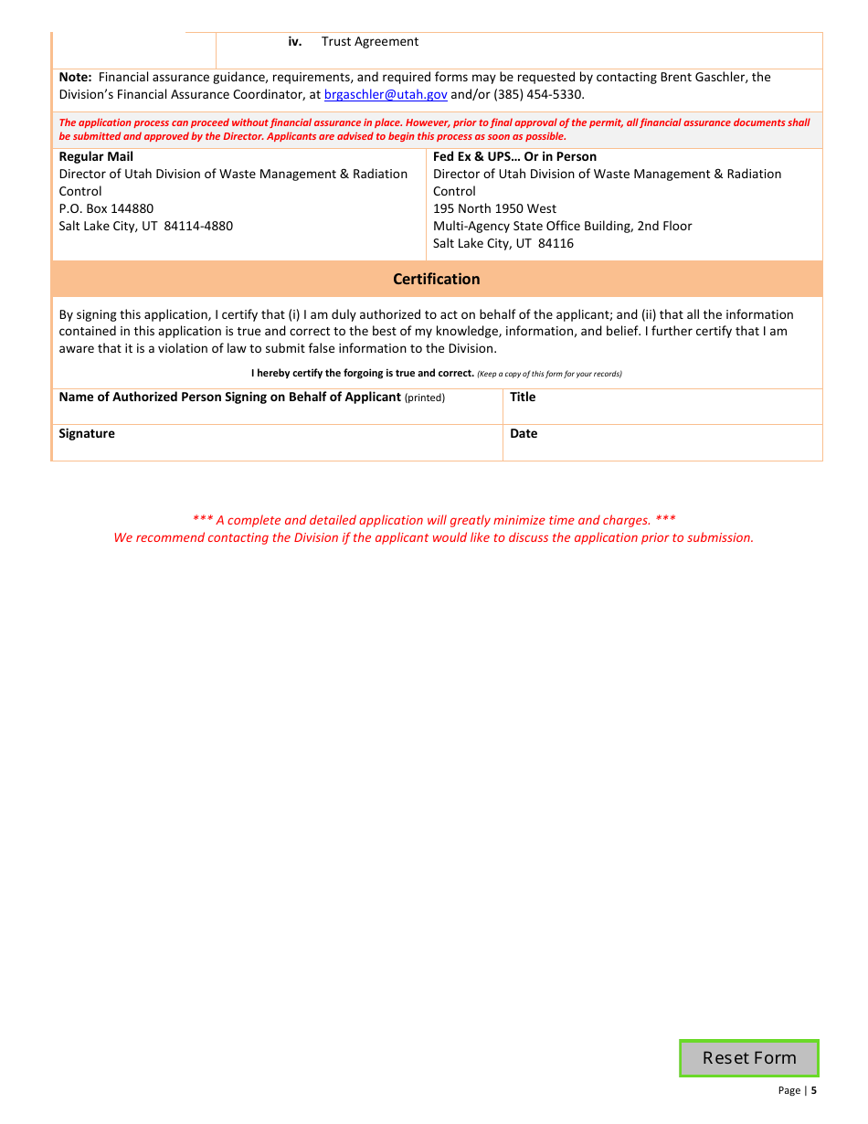Used Oil Processor / Re-refiner New Permit Application  10-year Renewal - Utah, Page 5