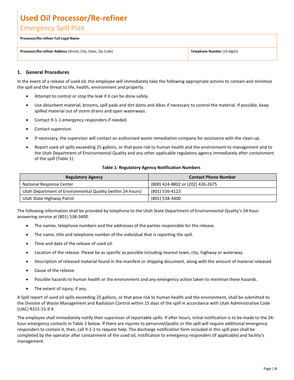 Used Oil Processor / Re-refiner New Permit Application  10-year Renewal - Utah, Page 6