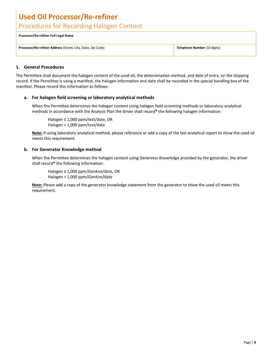 Used Oil Processor / Re-refiner New Permit Application  10-year Renewal - Utah, Page 8