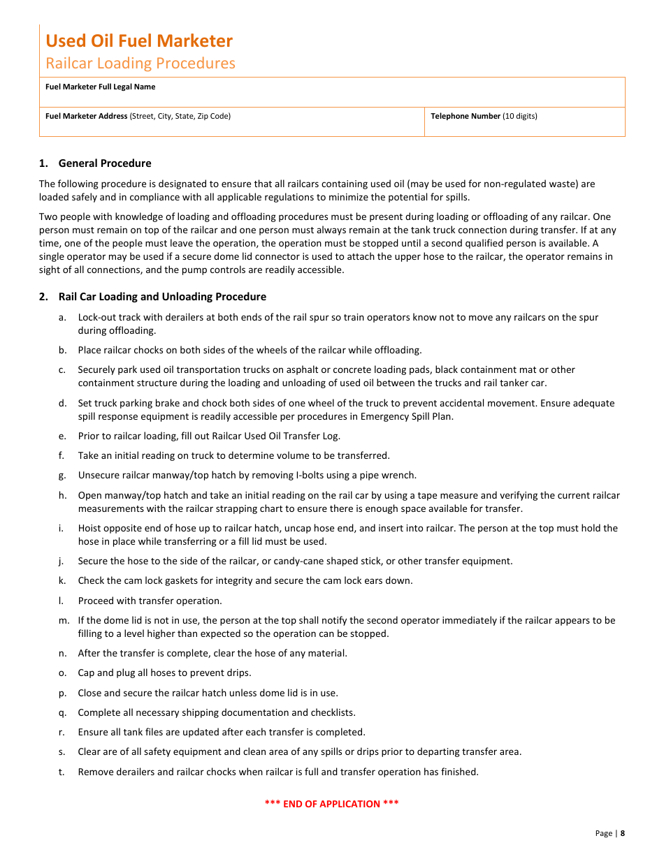 Used Oil Fuel Marketer New Permit Application  10-year Renewal - Tennessee, Page 8