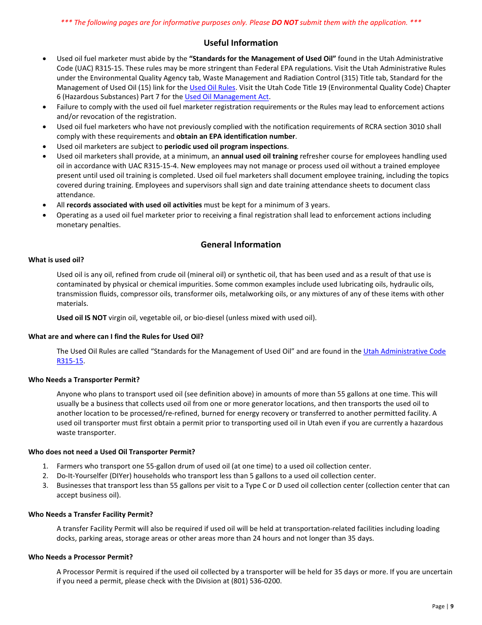 Used Oil Fuel Marketer New Permit Application  10-year Renewal - Tennessee, Page 9