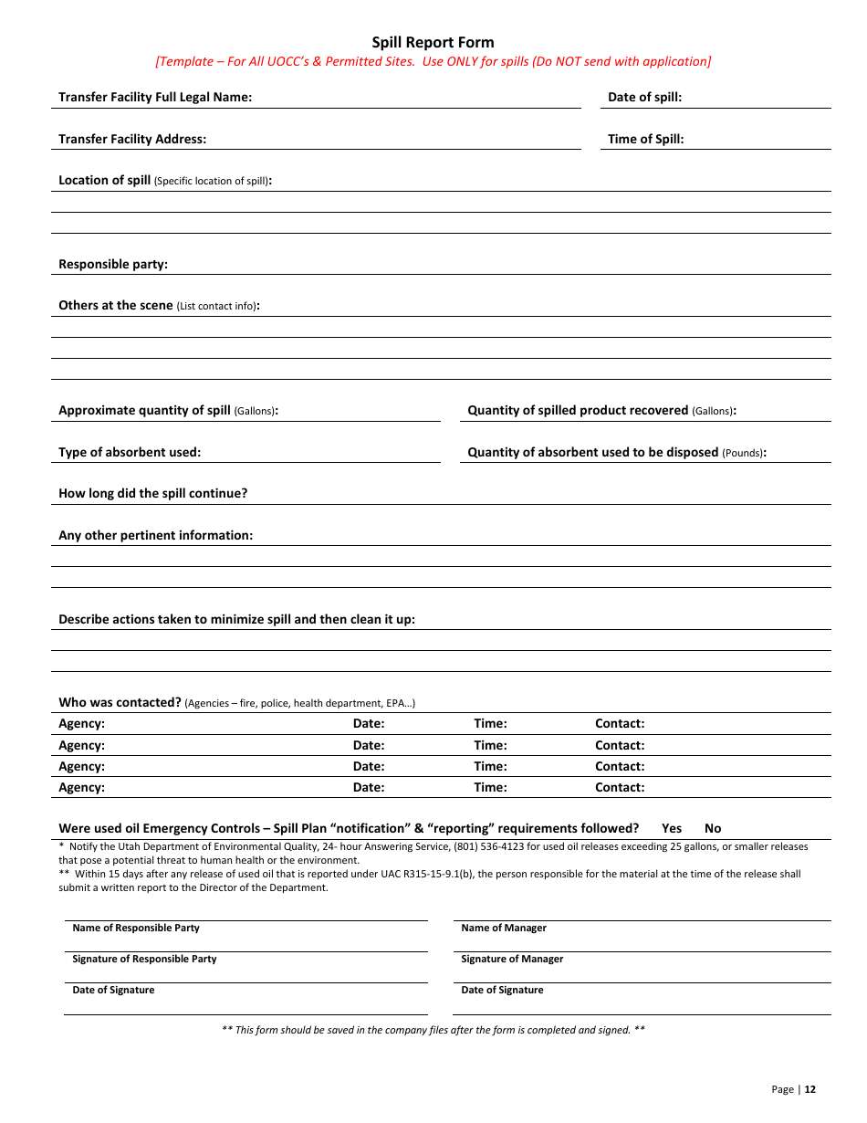 Used Oil Transfer Facility New Permit Application  10-year Renewal - Utah, Page 12