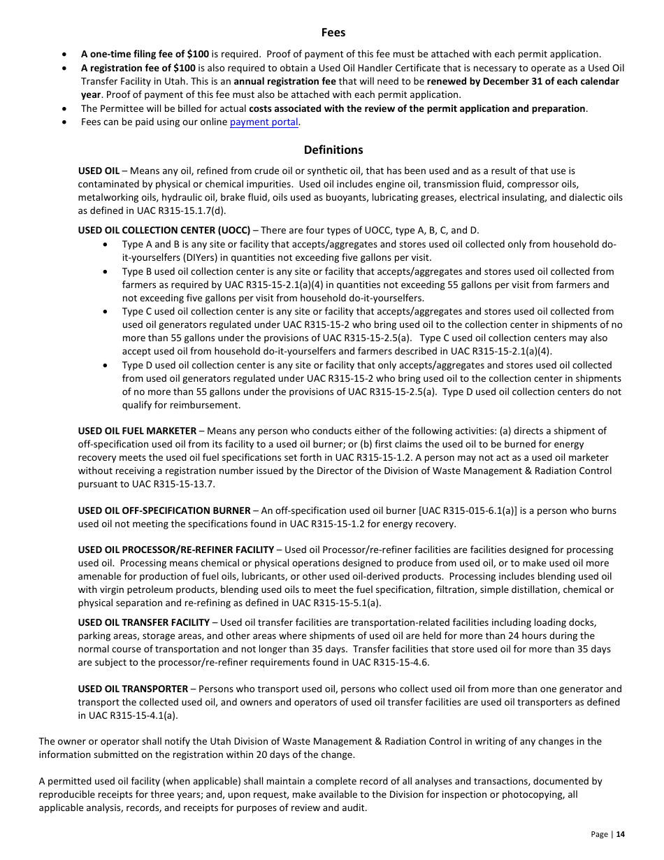 Used Oil Transfer Facility New Permit Application  10-year Renewal - Utah, Page 14