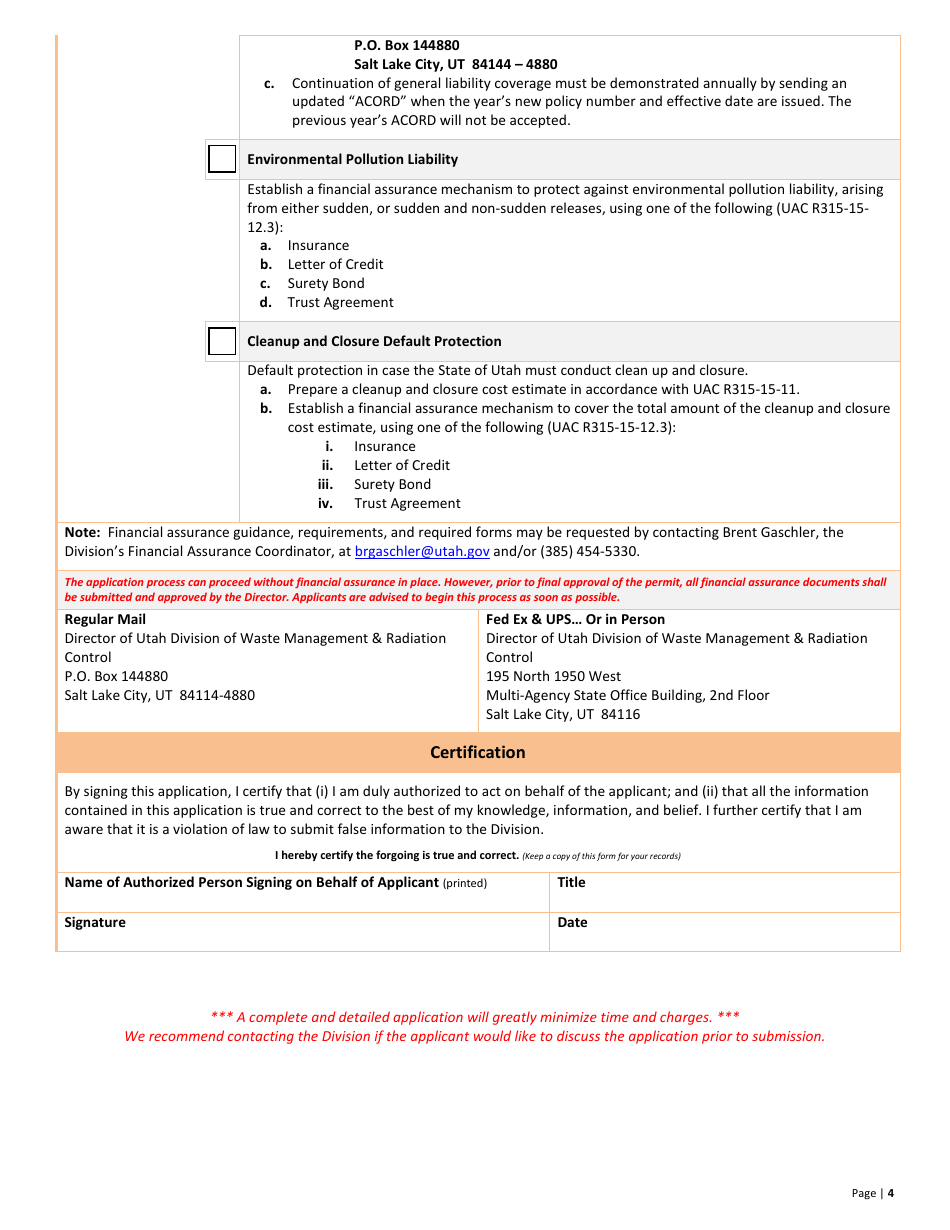 Used Oil Transfer Facility New Permit Application  10-year Renewal - Utah, Page 4