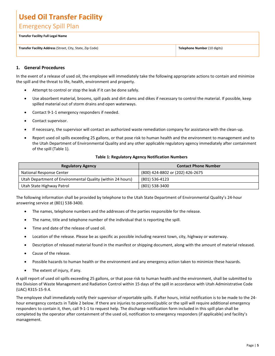 Used Oil Transfer Facility New Permit Application  10-year Renewal - Utah, Page 5