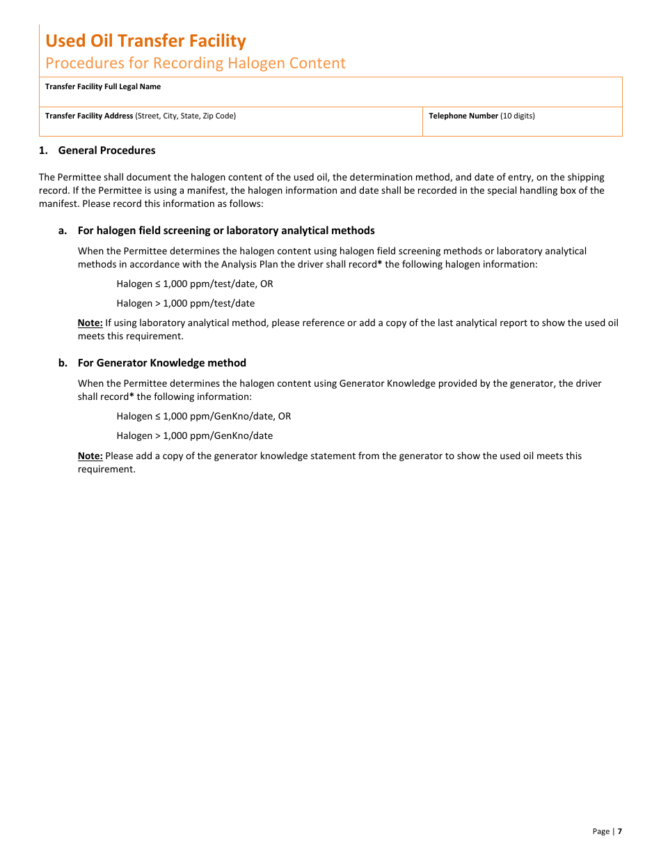 Used Oil Transfer Facility New Permit Application  10-year Renewal - Utah, Page 7