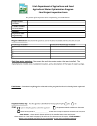 Document preview: Final Project Inspection Form - Agricultural Water Optimization Program - Utah
