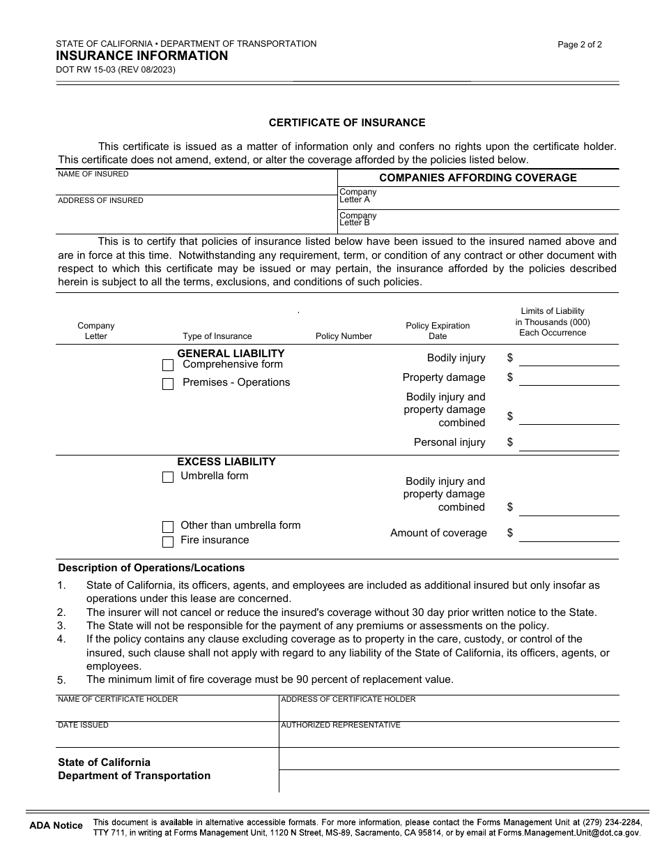 Form DOT RW13-14 Certificate of Common Use Department of Water Resources Certificate of Common Use (State-Owned Land) - California, Page 2