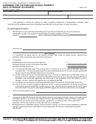Document preview: Form DOT RW16-09 Agreement for the Purchase of Real Property (Sale to Present Occupants) - California