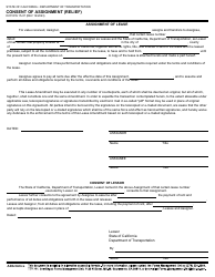 Document preview: Form DOT RW15-07 Consent of Assignment (Relief) - California