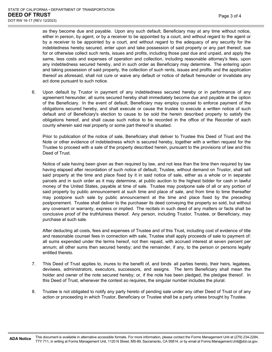 Form DOT RW16-17 Deed of Trust - California, Page 3
