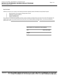 Form DOT RW16-22 Notice of Affordable Housing Resale Program - California