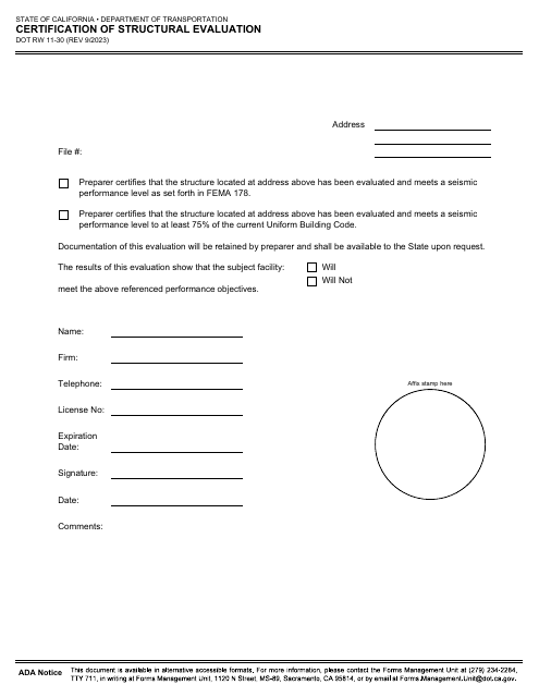 Form DOT RW11-30  Printable Pdf
