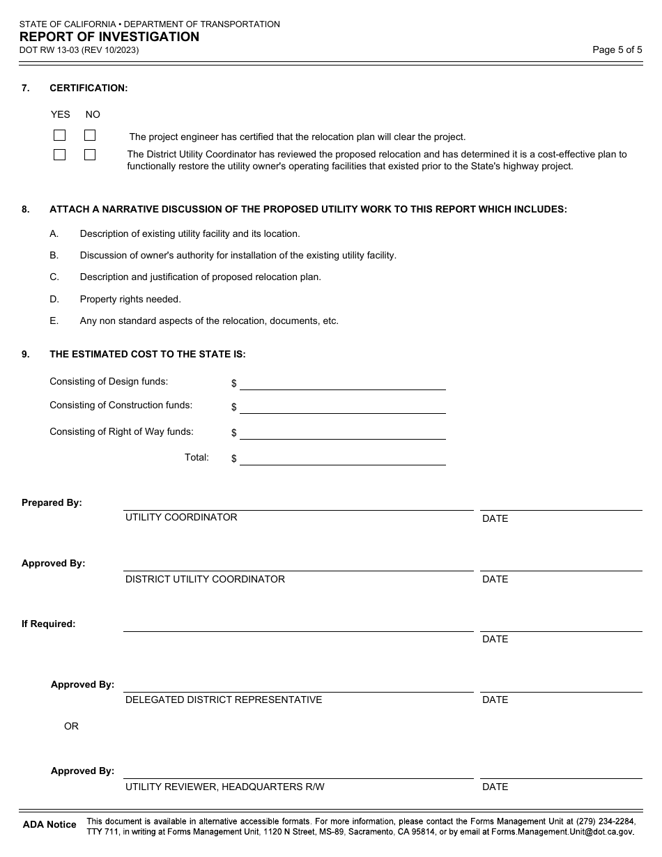 Form DOT RW13-03 Report of Investigation - California, Page 5