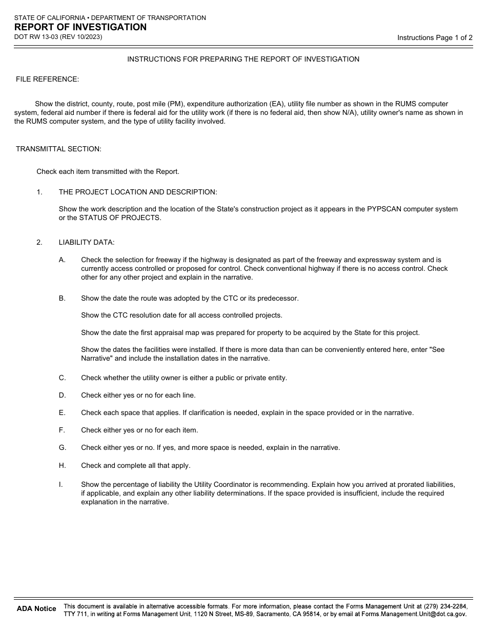 Form DOT RW13-03 Report of Investigation - California, Page 6