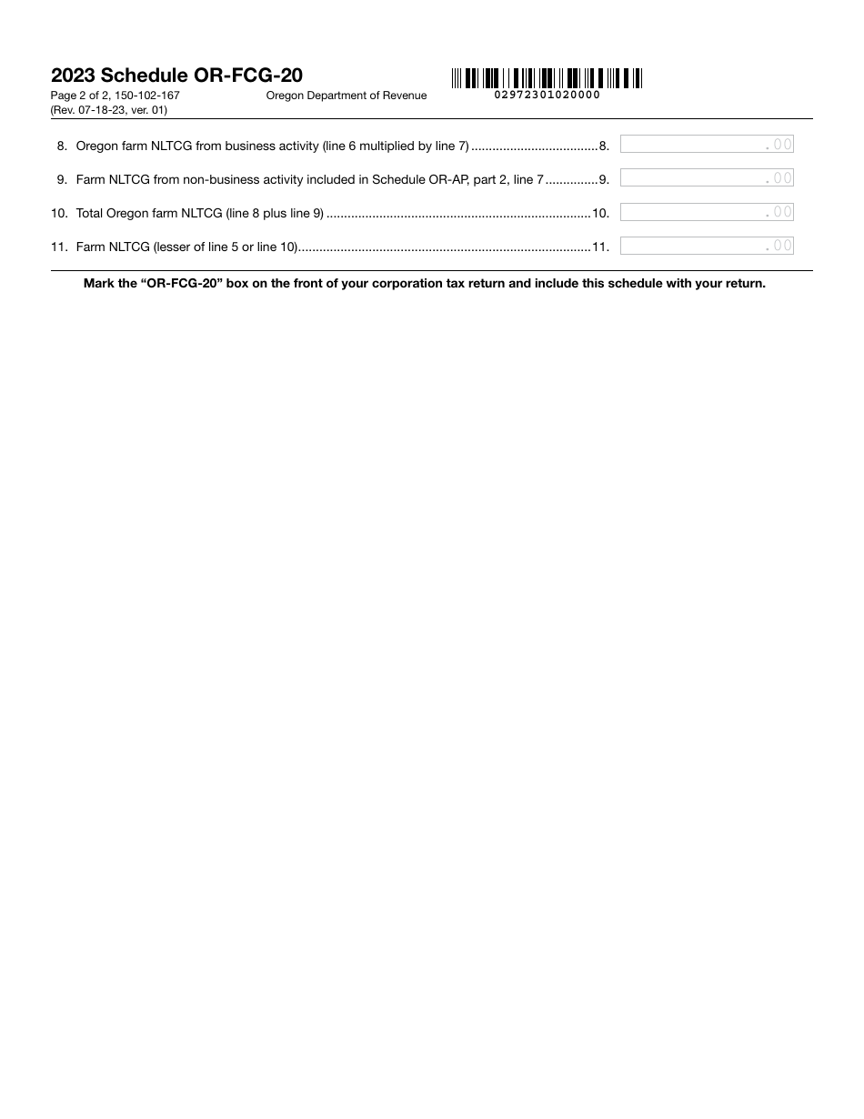 Form 150-102-167 Schedule OR-FCG-20 Farm Liquidation Long-Term Capital Gain Tax Adjustment - Oregon, Page 2