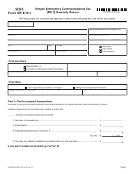 Form OR-E-911 (150-603-001) Oregon Emergency Communications Tax (E911) Quarterly Return - Oregon